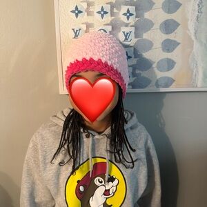 Pink and Red Kids Knit Beanie